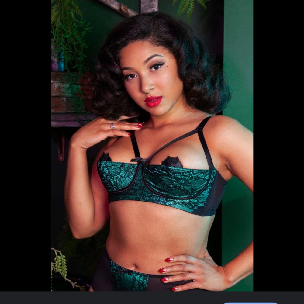 Green Playful Promises bra emerald Elsie bra 38DDD/F likenew lace black nipple